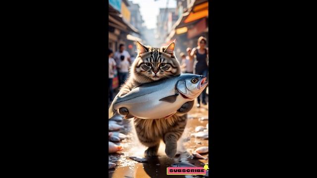 Кот и его гигантская рыбка