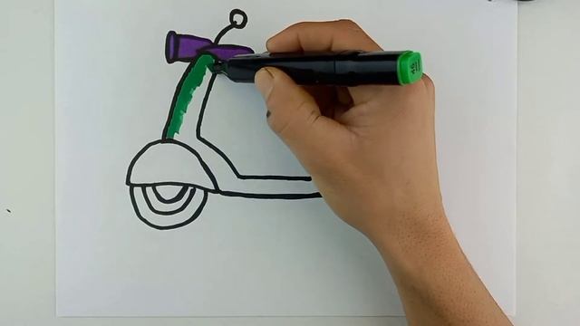 NOW TO DRAW SCOOTER VESPA / КАК НАРИСОВАТЬ САМОКАТ  ВЕСПУ / BOLALAR UCHUN