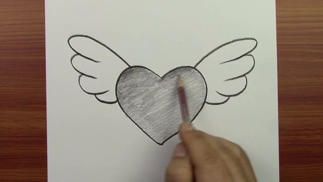 Как нарисовать  - Легкий рисунок крылатого сердца, легкие уроки рисования карандашом