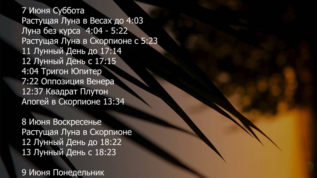 Лунный Календарь на Июнь 2025 года