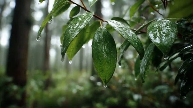Дождь в Лесу — Звуки Капель на Листьях и Мокрых Деревьях