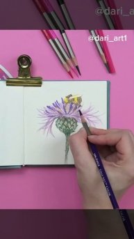 Рисуем весенний сюжет - василек с пушистым шмелем