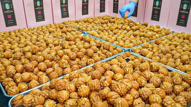 Вкусные ореховые пирожные - массовое производство в Корее