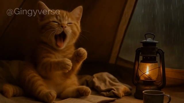🌧️ Tiny Cat’s Peaceful Rainy Day_ Quiet Moments in the Rain ⛺🍵