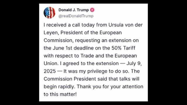 Трамп отложил введение 50-процентных пошлин против Европейского союза после разговора с главой Еврок