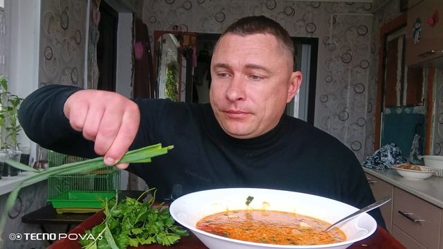 мукбанг/обжор/борщ,зелень с огорода/