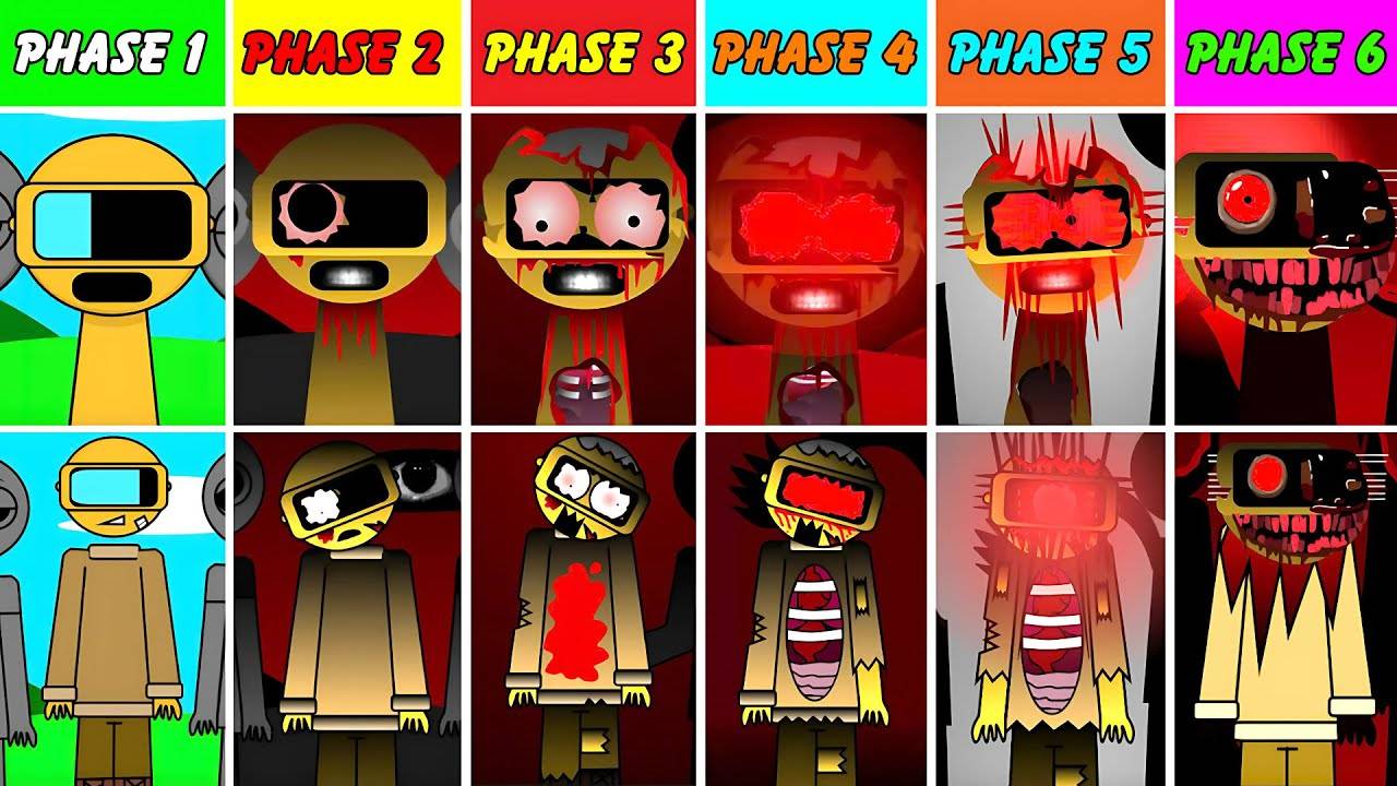 фазы 3 против фазы 4 против фазы 5 против фазы 6 В Incredibox Sprunki