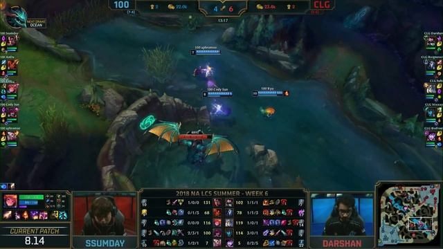 100 vs. CLG - Неделя 6 Игра 57 | LCS NA Summer 2018 Split