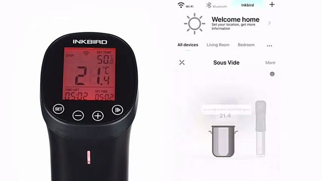 INKBIRD ISV-200W — это Wi-Fi-соединяемый су-вид погружной циркулятор мощностью 1000 Вт.