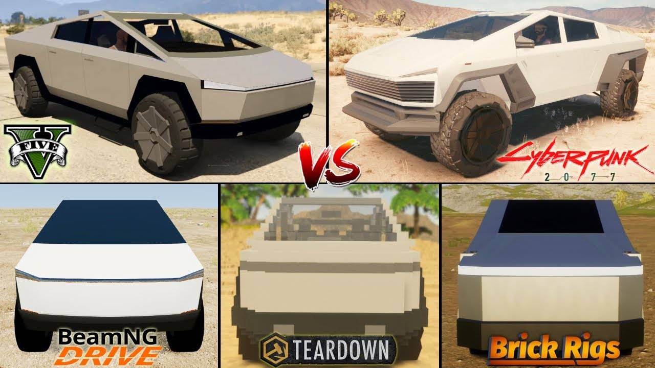 GTA 5 Cybertruck против Cyberpunk 2077 против Teardown против BeamNG drive против Brick Rigs - ЧТО Л