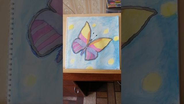 БАБОЧКА. Акварель, акварель с эффектом металлик, чёрный линер, цветные капиллярные ручки.