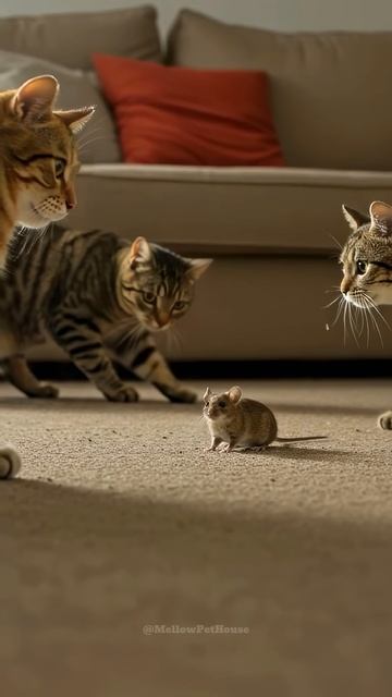 Trapped by Three Cats! Will the Mouse Escape Alive？ 🚨 [Shocking Moment]