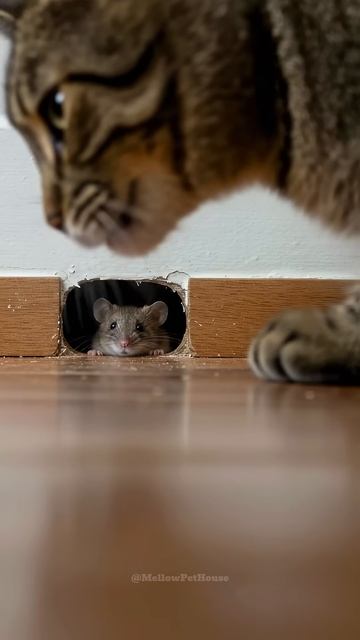 Not Yet… The Mouse Waits for the Right Moment #shorts #catandmouse #tensionmoment