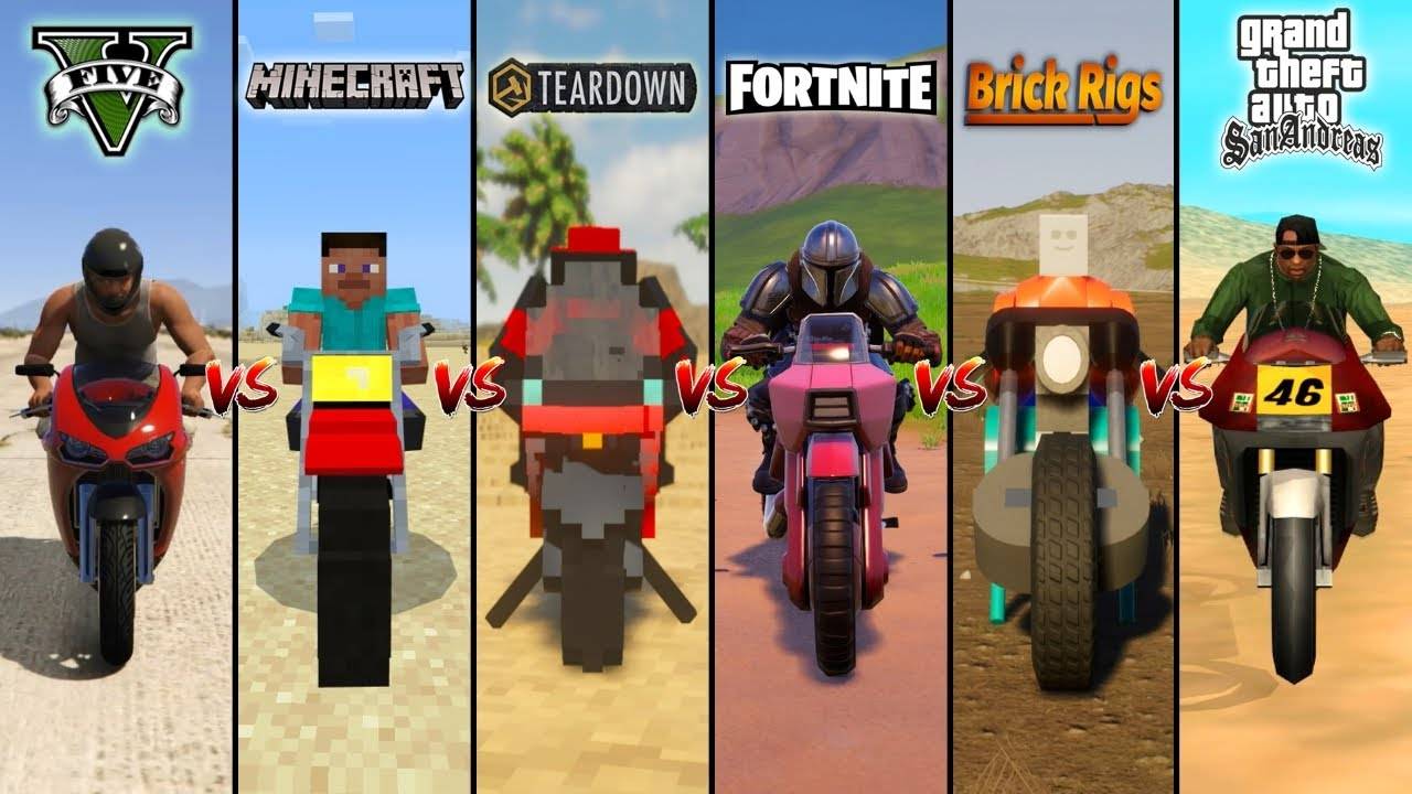 ГТА 5 СПОРТБАЙК VS МАЙНКРАФТ VS ТЕАРДОВН VS ФОРТНАЙТ VS БРИК РИГС VS ГТА СА - ГДЕ ЛУЧШЕ