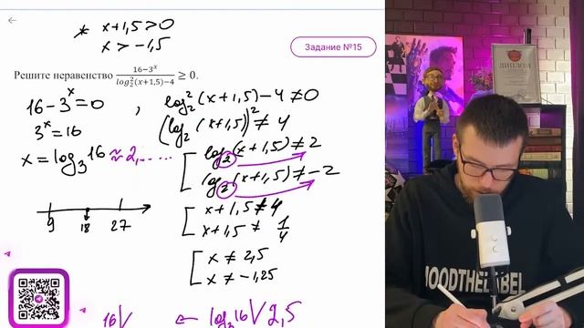 Решите неравенство 16-3ᵡ/log2/2(x+1,5)-4≥0 - №16115