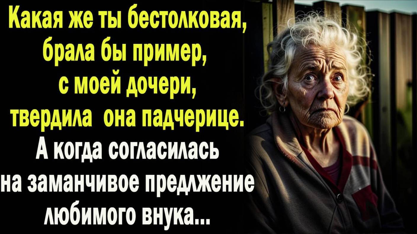 Какая же ты бестолковая, брала бы лучше пример с моей дочери, - твердила она падчерице. А когда внук