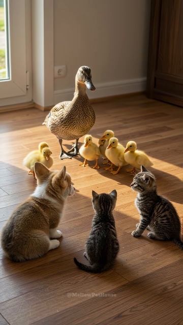 Puppy, Kittens & Duck Family - A Sunny Morning Meet-Up