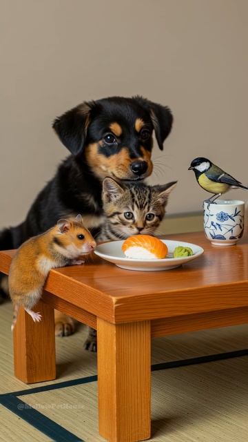Puppy, Kitten, Hamster & Titmouse — Who Wants to Try First？