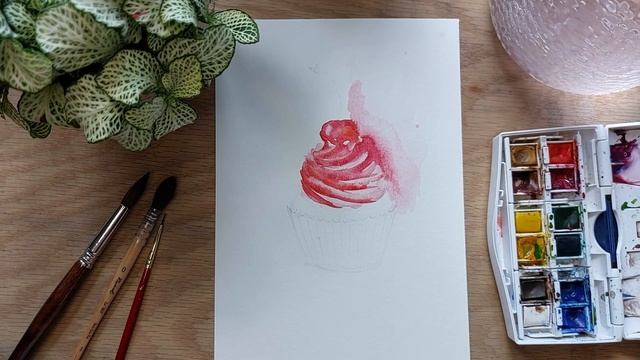 Как нарисовать капкейк акварелью? | Акварельнле пирож?