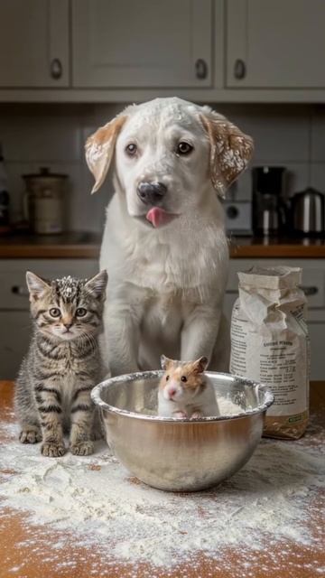 Puppy, Kitten & Hamster – Flour Explosion Caught on Camera