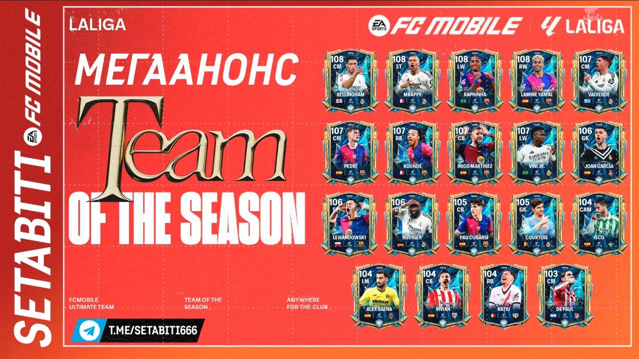МЕГААНОНС ЛА ЛИГА Команда Сезона FC mobile 25 • Звезды ТОТС Ла Лига• Team of the Season LALIGA