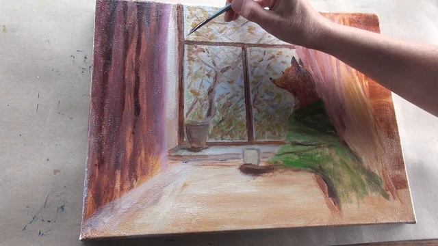 Пишу картину c лисой Чай в октябре / Painting process of a cosy fox with