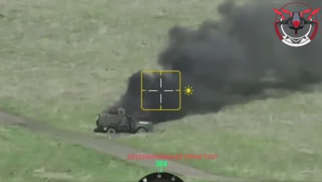 Уничтожение FPV-дроном брошенного бронеавтомобиля Roshel Senator ВСУ в районе посёлка Двуречная
