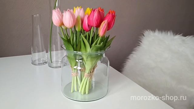Искусственный букет ТЮЛЬПАНЫ "ОБАЯНИЕ ВЕСНЫ", силикон, жёлтые, 26 см (букет – 5 шт.), 216001-26-1