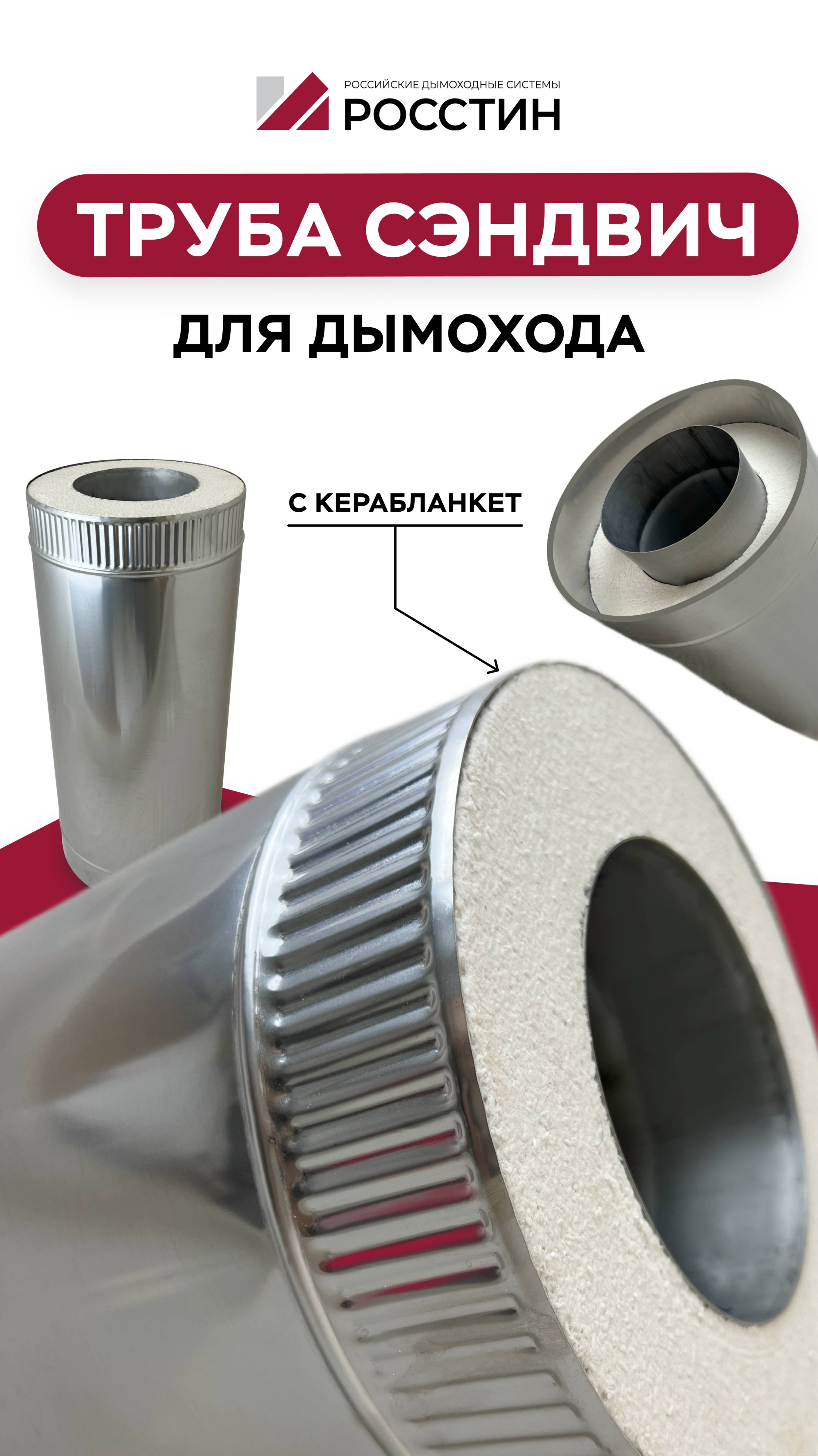 Труба сэндвич для дымохода двухконтурная изоляция cerablanket