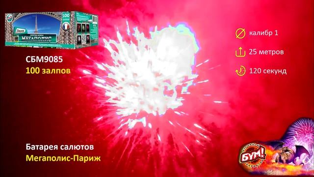 Салют Мегаполис-Париж 100 залпов 1.0 калибр СБМ9085 Бум