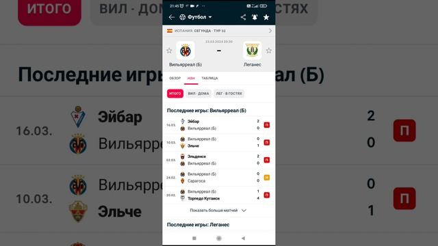 Задумки на матч Вильярреал Б-Леганес,23 03 24г +