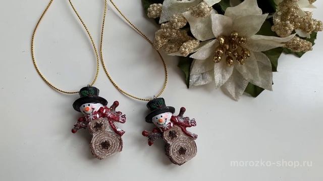 Ёлочная игрушка ДЕРЕВЯННЫЙ СНЕГОВИЧОК, полистоун, 4.5 см, 68-53374