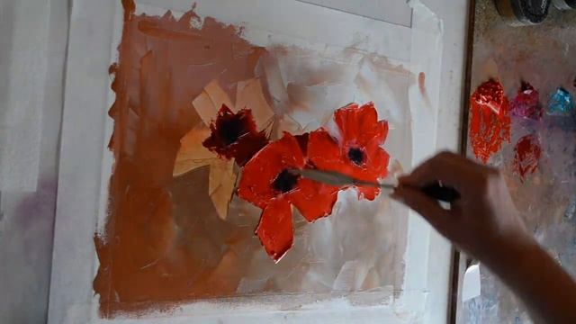 Экспрессивная живопись. Маки шпателем.