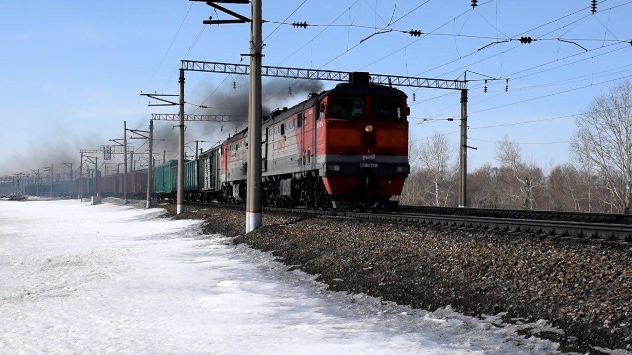 Тепловоз 2ТЭ10М-2736 с "медведями" и коротким составом.