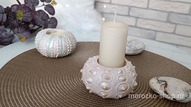 Декоративный подсвечник под чайную свечу ЭХИНОИДЕЯ ЗОЛОТИСТАЯ, полистоун, шампань, 10 см, MC37031-2