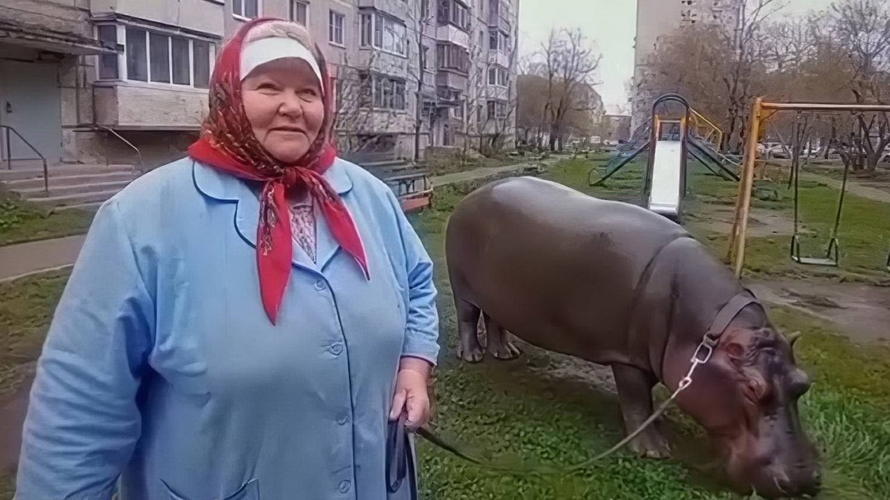 Российская бабуля завела дома бегемота