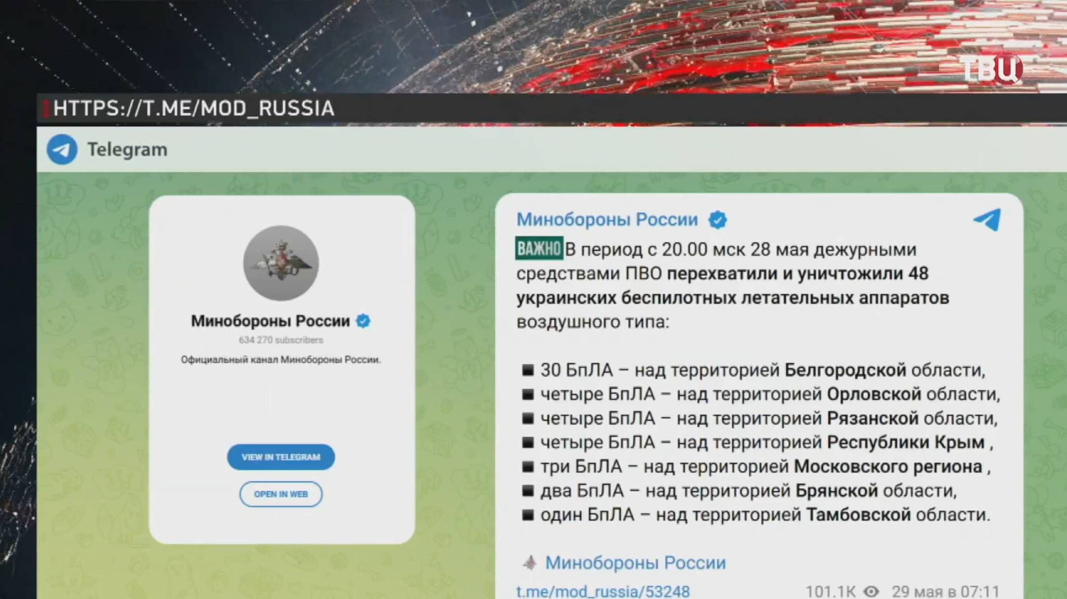 Российские ПВО сбили за ночь 48 вражеских дронов / События на ТВЦ