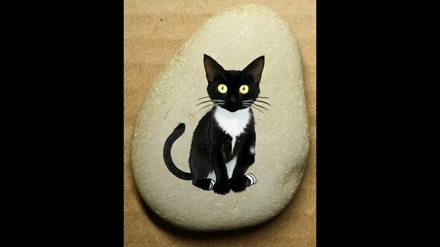 Оживший рисунок кота на камне.