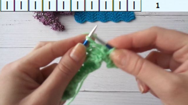 Ажурный узор спицами Волны Часть 2 схема и описание/Openwork pattern with Wave spokes