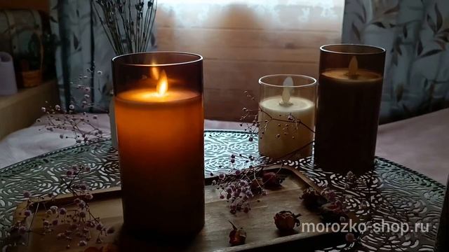 Восковая светодиодная свеча в стакане МЭРИЛ, имитация "живого" мерцающего пламени, MB-11200