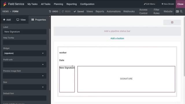 Создание шаблона рабочего листа в Odoo 17 Fields Servise