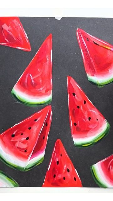 Рисуем кусочки арбуза 🍉 Уроки рисования для детей полные видио уроки в группе Вк