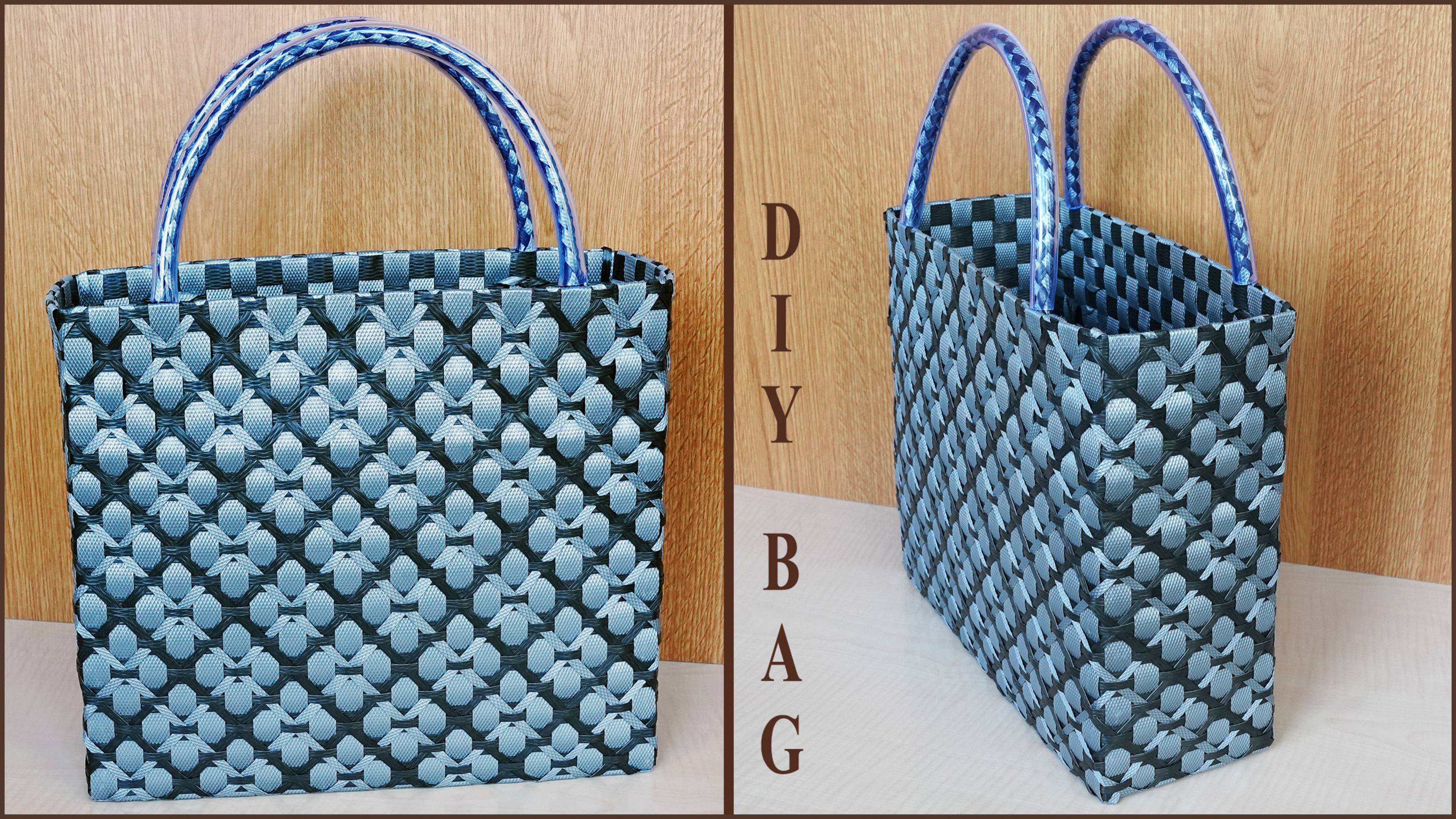 Плетение сумки из стреппинг ленты. Плетеная сумка.