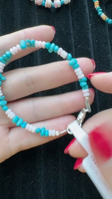 250529-6 Sleeping Beauty Turquoise & Pink Conch Shell Bracelet: Oceanic Duet on the Wrist