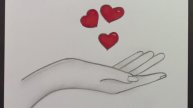 Как нарисовать руку с сердечками карандашом