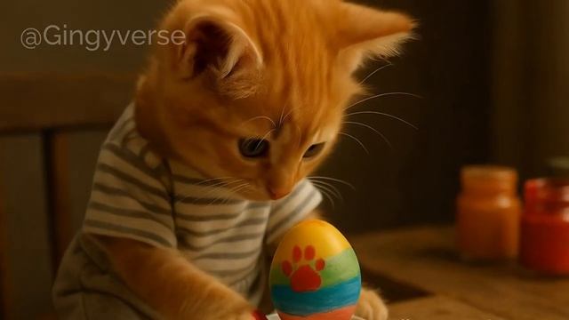 🥚 Tiny Cat Paints Easter Eggs_ A Paw, a Brush, and Some Cozy Magic 🎨🐾