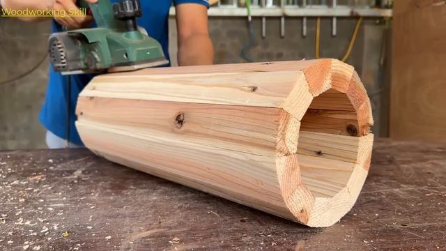 Woodworking Skill - Building A Table From A Large Piece Of Wood With A Hole In The Middle.