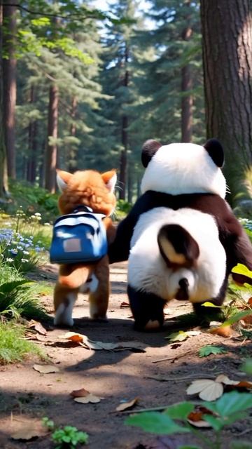 kitty and panda go for a walk 🐾🐼🐱
