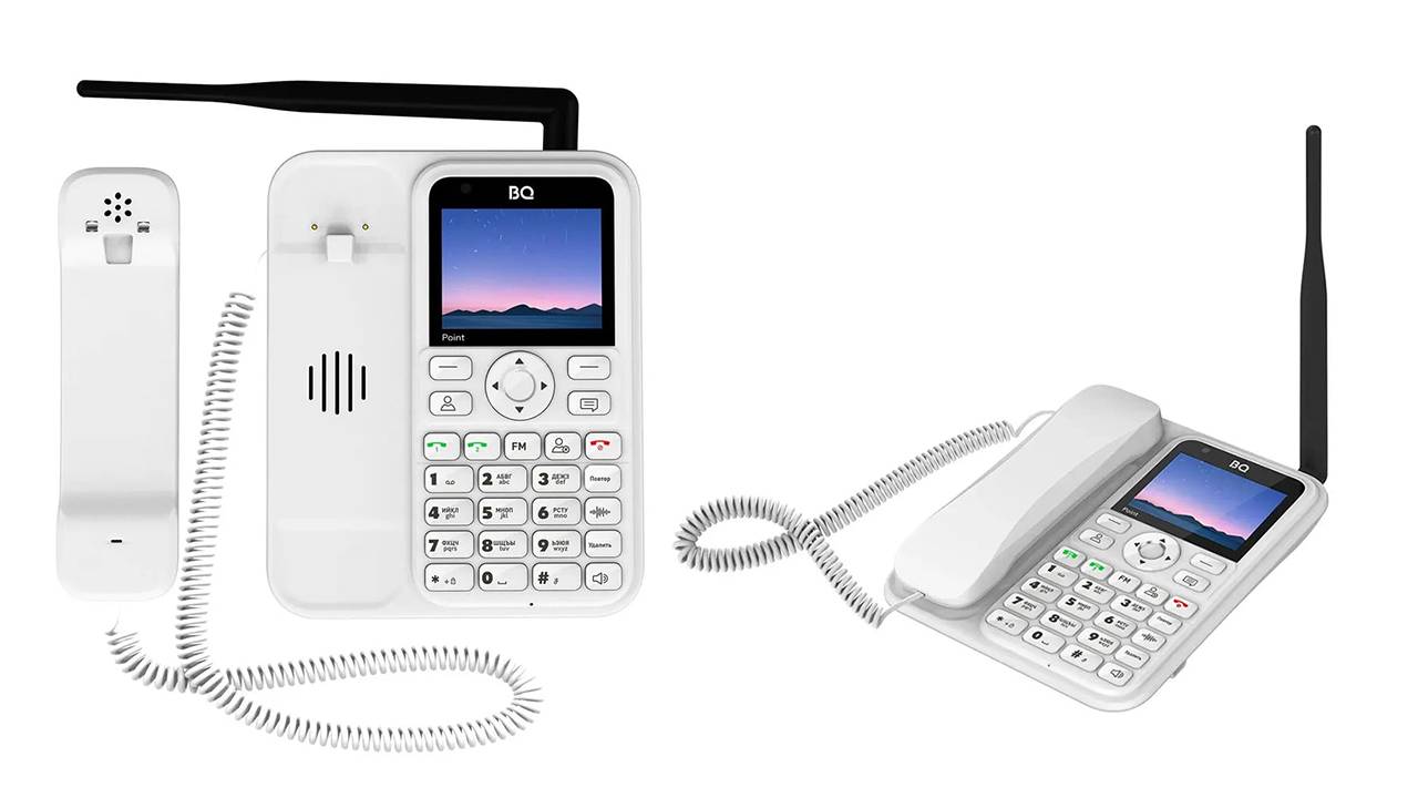 Белый настольный стационарный сотовый GSM телефон на 2 сим карты