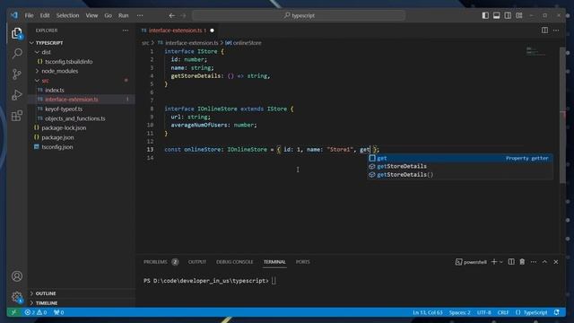 Расширение интерфейса (extends). Implements в классах. TypeScript. [55]